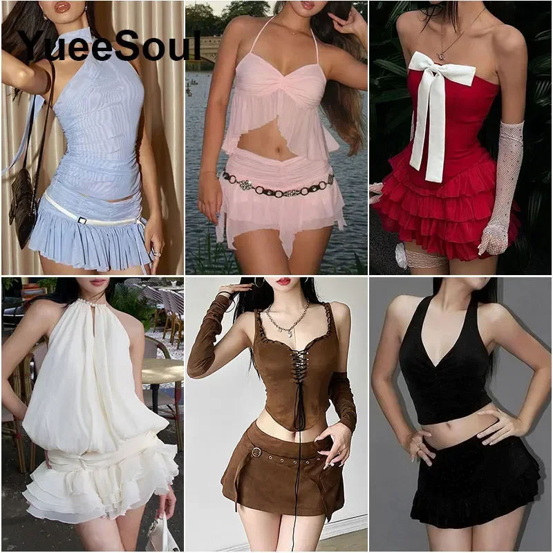 Ensemble 2 pièces pour femmes, jupe courte, Y2K, nouvelle collection 2025