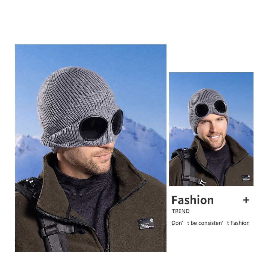 Bonnet chaud d'hiver pour femmes et hommes, lunettes coupe-vent, masque de Ski tricoté, Protection des oreilles en plein air, chapeau froid de sport, nouvelle collection