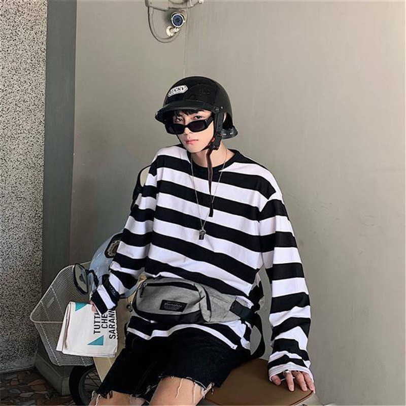 T-shirt à rayures pour homme, mode automne 2023, style coréen hip-hop, hauts décontractés pour femmes, vêtements Ulzzang, t-shirts blancs pour hommes