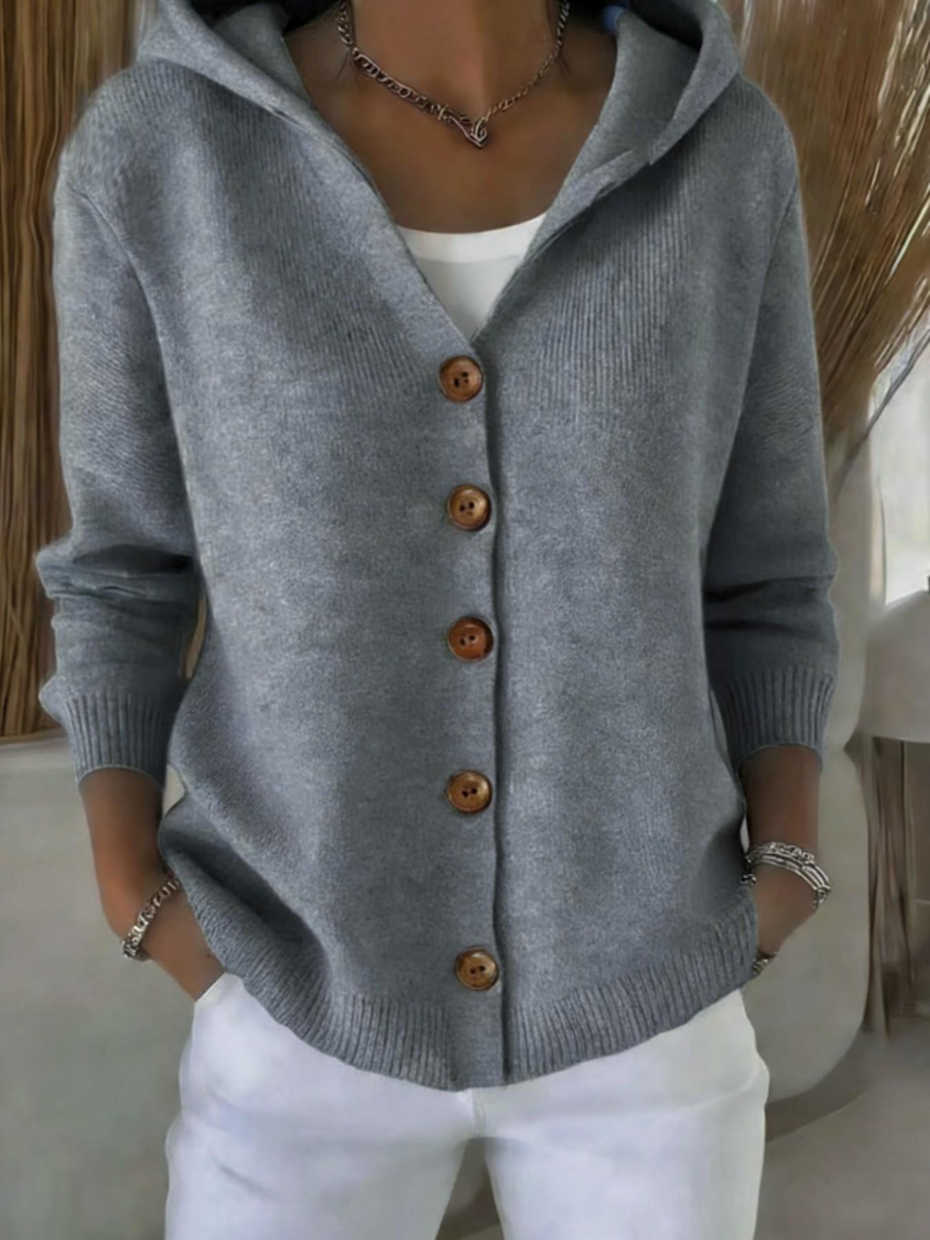 Cardigan en tricot à capuche pour femme 2026, simple et décontracté, idéal pour le printemps et l'automne