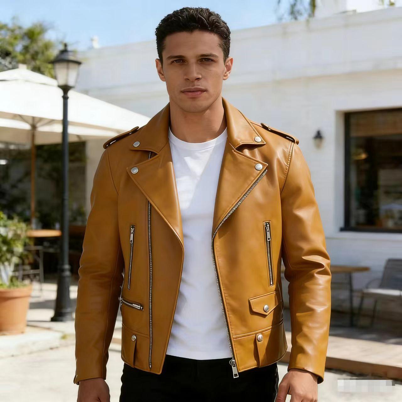 Blouson en cuir pour homme style Hong Kong, tendance, à revers, pour le printemps et l'automne, nouveau style, veste rétro pour jeune, haut de gamme, pour couple