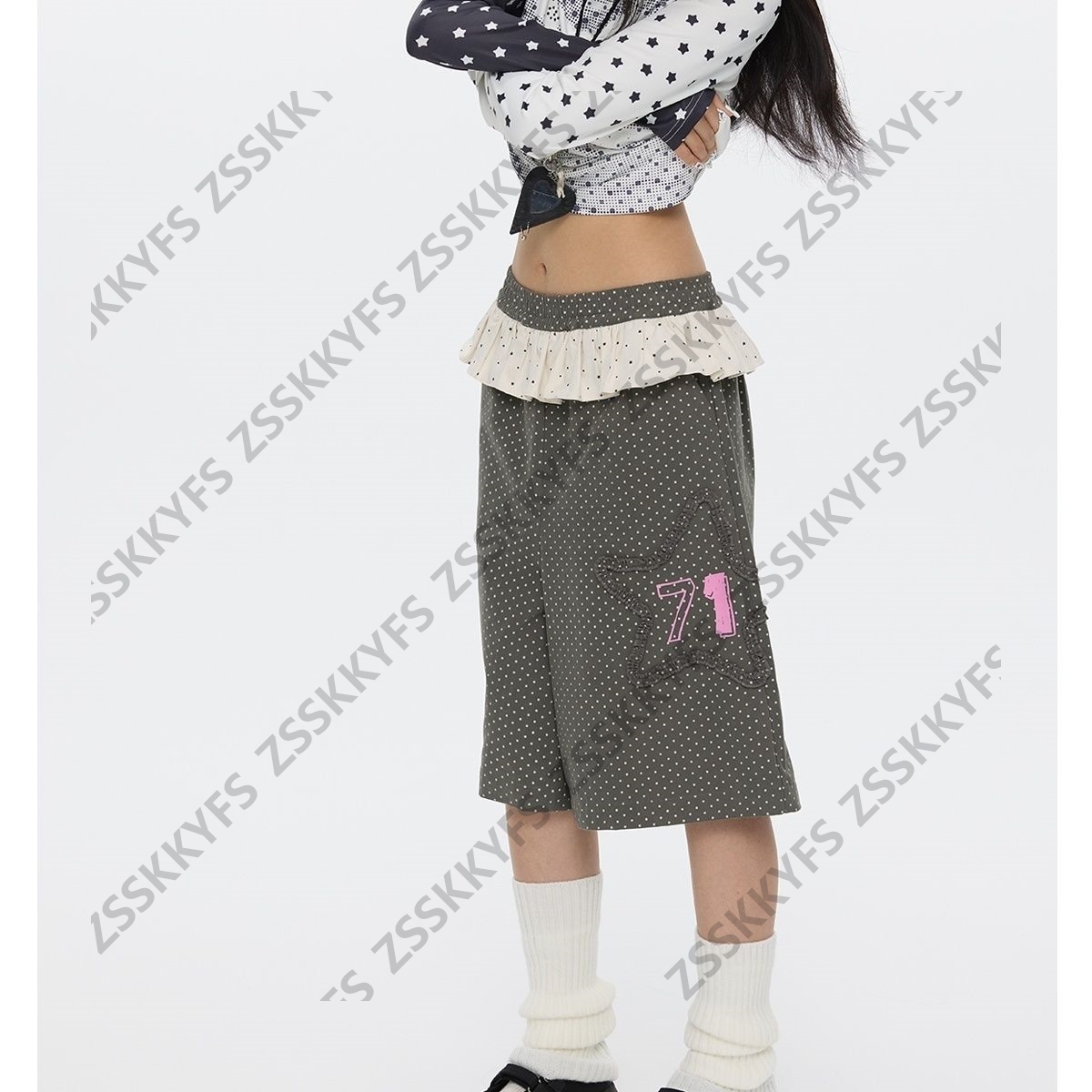 Pantalon japonais Y2k Vintage Goth Punk femme vêtements ample à pois années 2000 Kawaii Harajuku Grunge Emo Capri pantalon été filles chaudes