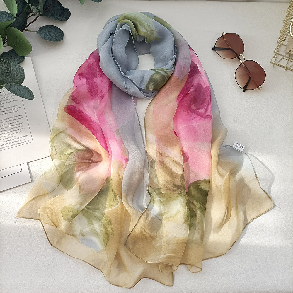 Joli Foulard Rose dégradé pour femmes, élégant, en mousseline de soie, Georgette, Bandana, été, plage, voyage, Protection solaire