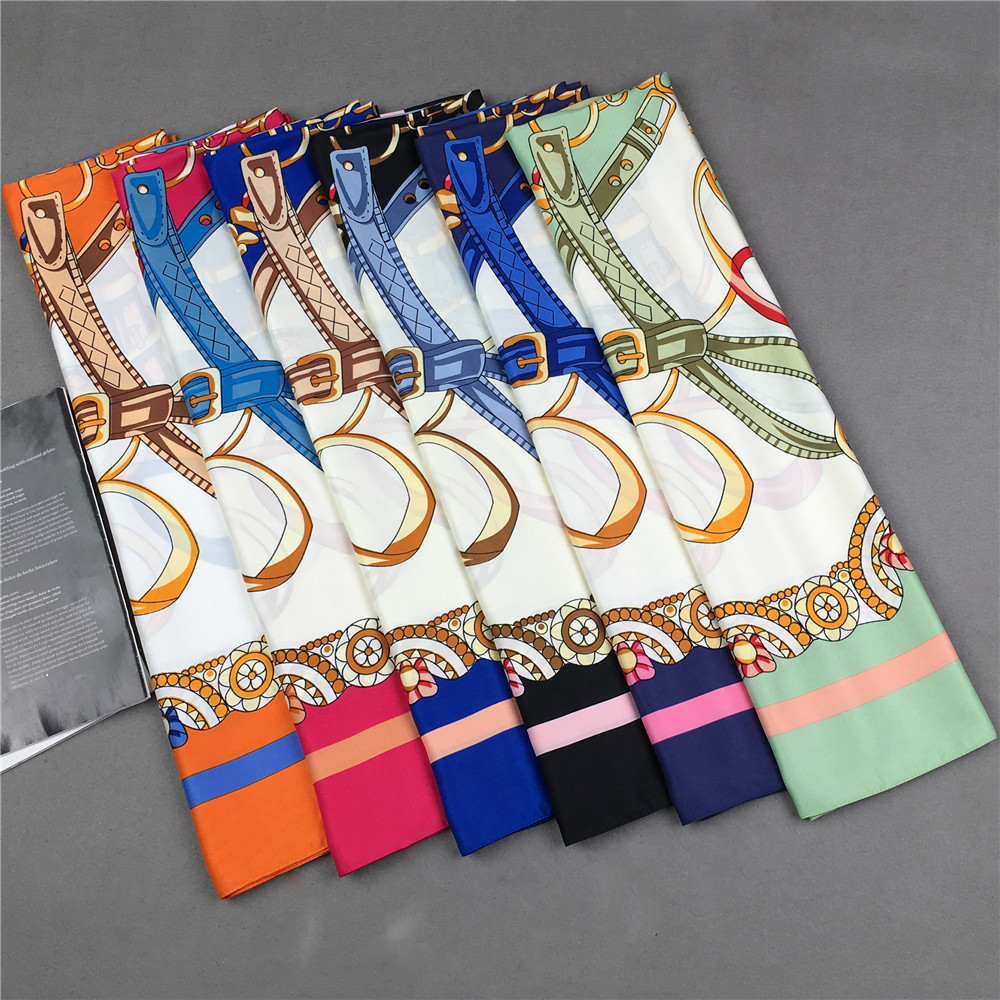 130*130 cm 100% sergé foulard en soie femmes luxe chaîne impression plage châle carré Bandana foulard Femme Fourlard Echarpes étoles