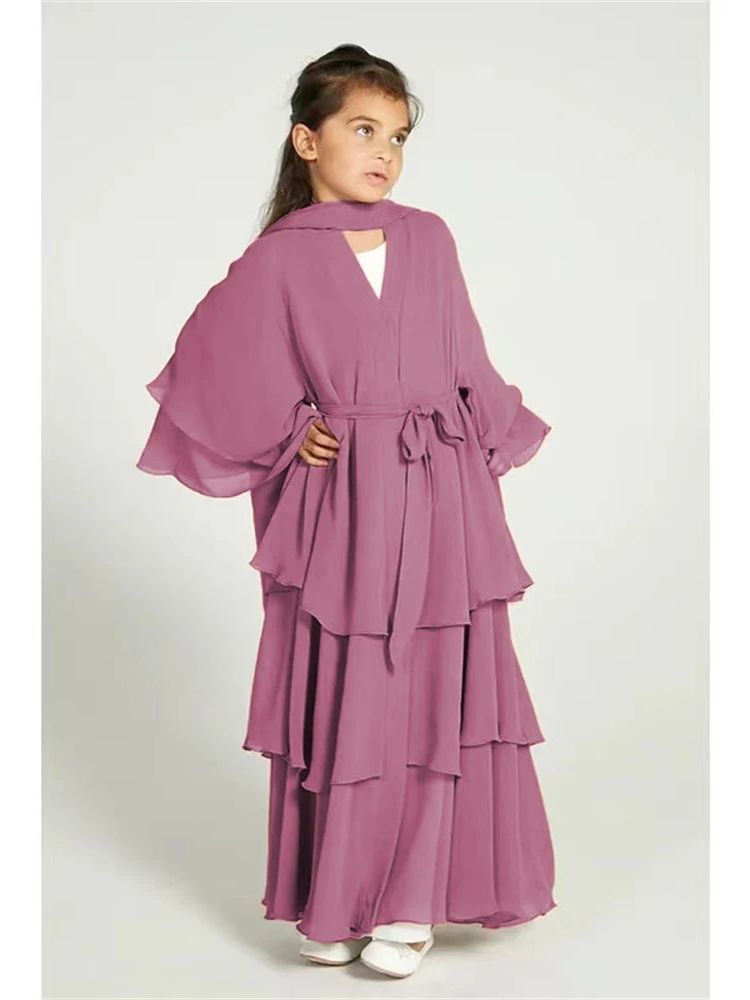 Abaya en mousseline de soie pour enfants, robe musulmane pour Ramadan, Niqab, tiens imar, Dubaï, Turquie, Islam, vêtements de prière pour femmes, Kebaya