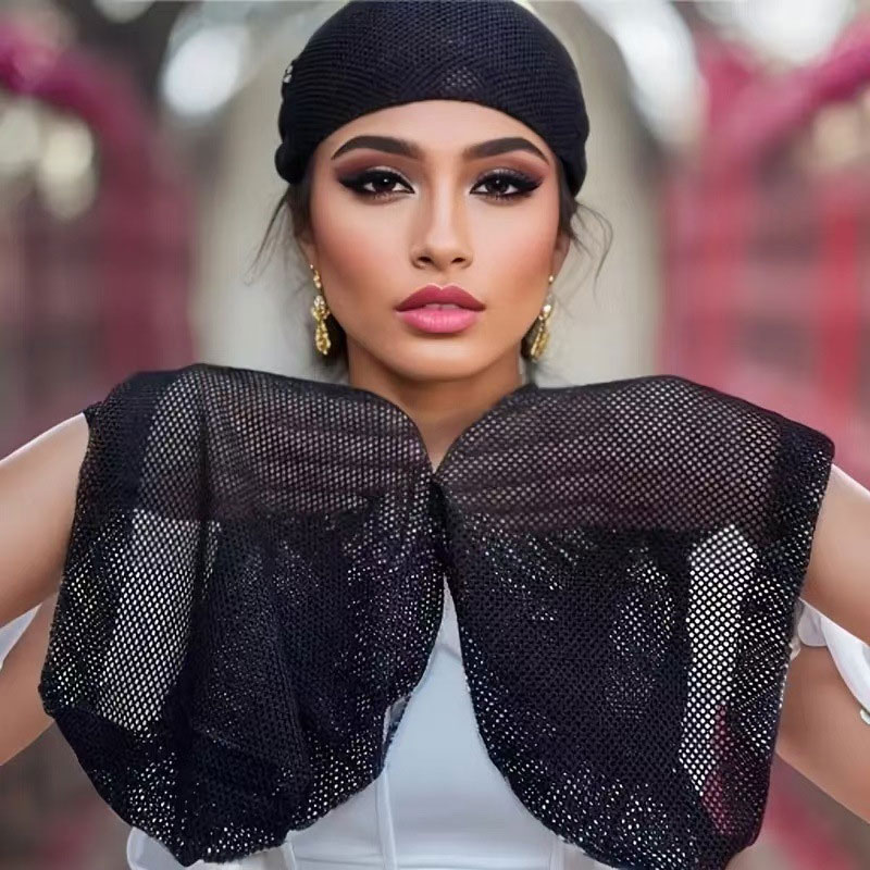 Chapeaux en maille musulmane pour femmes, casquettes légères et portables de couleur unie, casquettes de crâne islamique, filet à cheveux noir