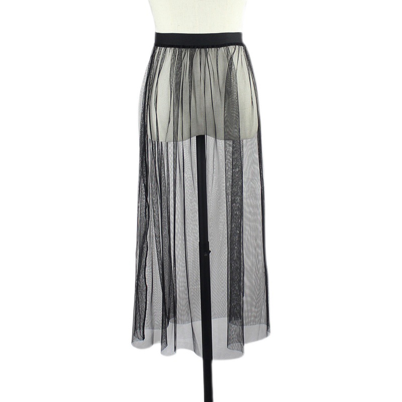 Jupe longue en maille transparente pour femme, style coréen, mode d'été, transparent, noir, blanc, ligne A, tulle, maxi y2k, 2023