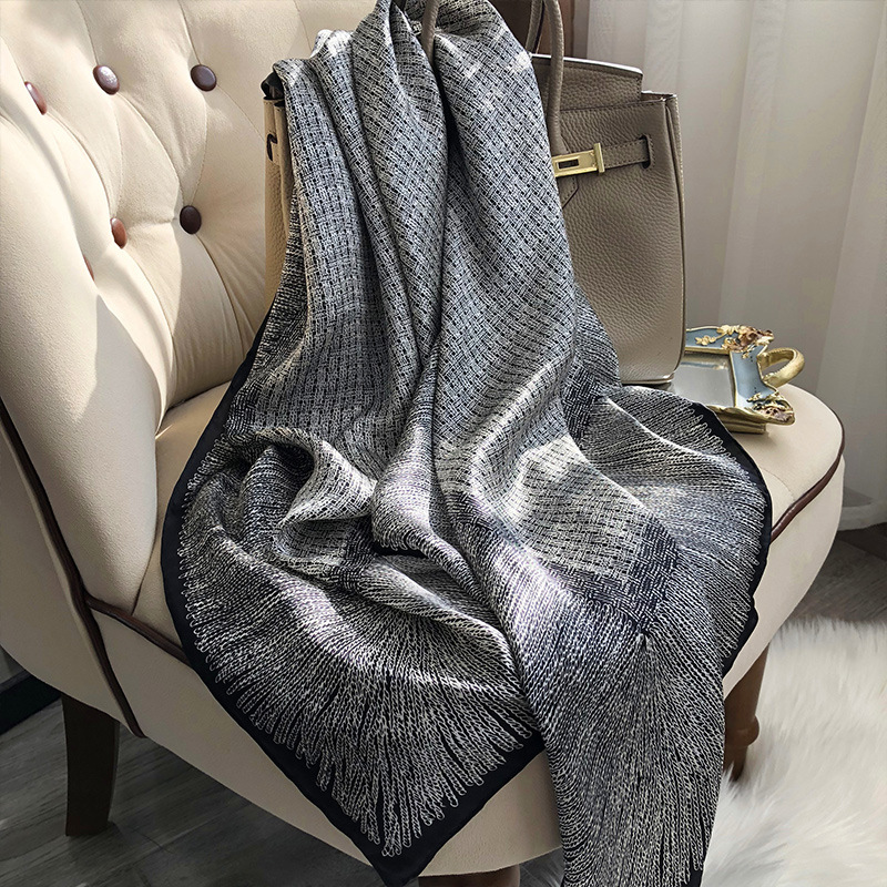Écharpe en soie de grande taille 180X80CM, foulard pour femmes, marque de luxe, bandeau en satin, hijab, bandana, turban, foulard, étoles d'été pour la plage