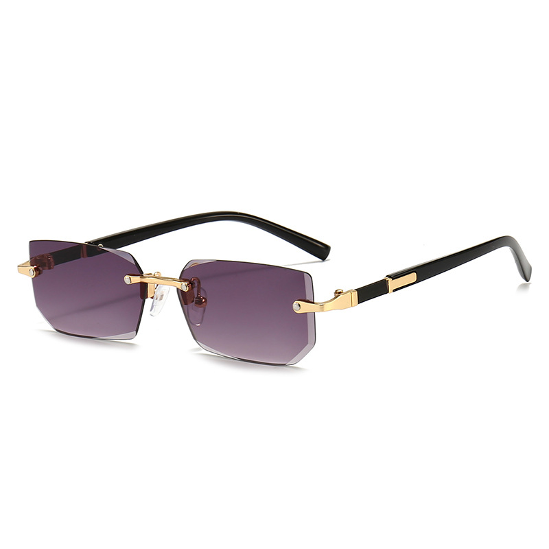 Lunettes de soleil rectangulaires sans monture, tendance, populaires pour femmes et hommes, petites lunettes de soleil carrées pour femmes et hommes, idéales pour les voyages estivaux.