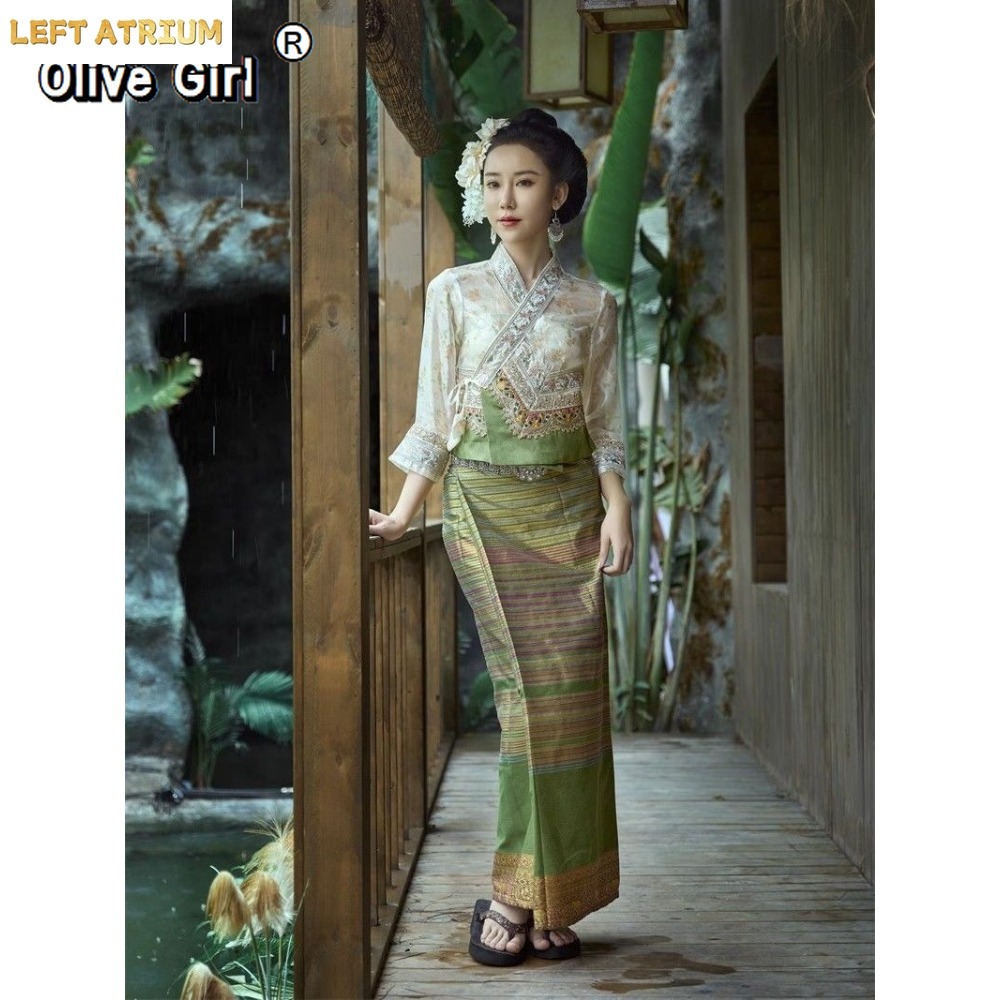 Vêtements thaïlandais de style ethnique, chemisier élégant et doux, vêtements pour femmes, tenues de voyage, jupes tube de style streetwear