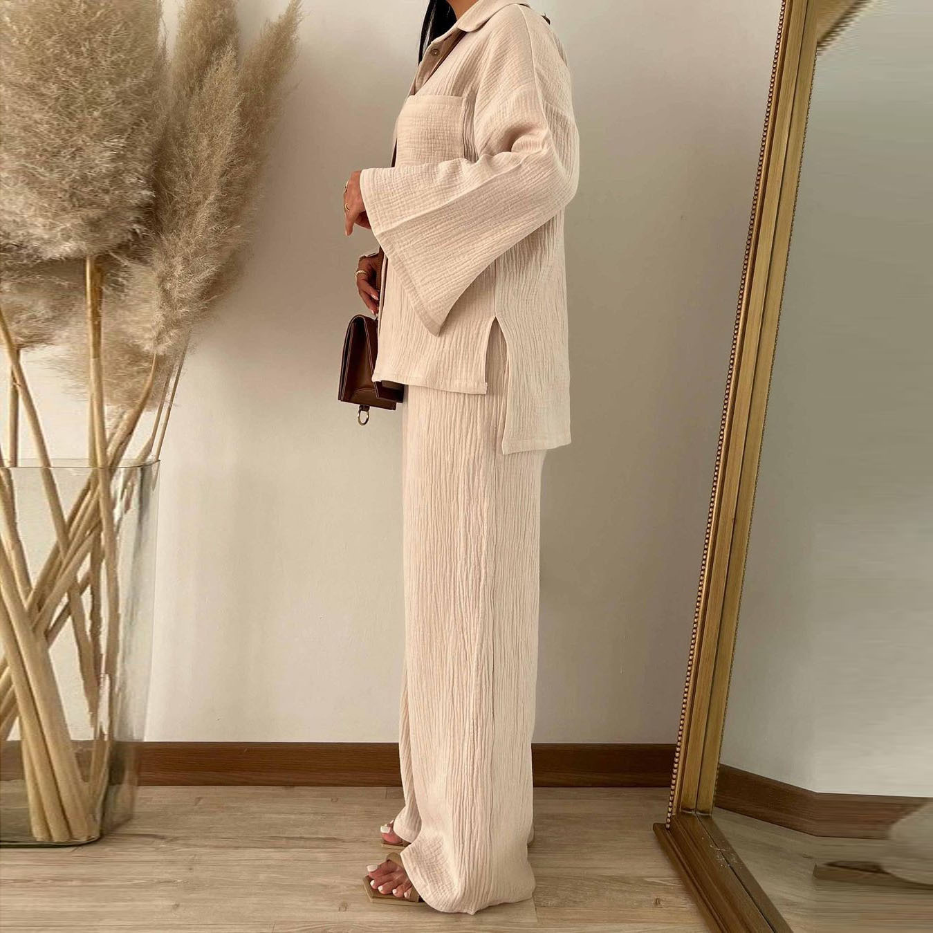 Ensemble deux pièces pour femmes musulmanes, chemise à poches épissures, pantalon large, tenue islamique du Ramadan, olympiques décontractés, arabe de Dubaï, Eid