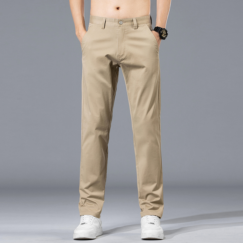 Pantalon droit en coton extensible pour homme, style décontracté chic, avec patchs lettres classiques, léger, taille mi-haute, collection été 2026