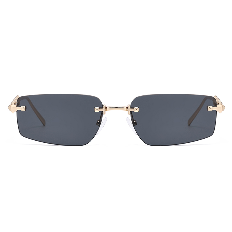 Sans monture petite monture carrée lunettes de soleil femmes Style Punk couleur lentille lunettes de soleil Vintage jambes irrégulières lunettes dames Oculos