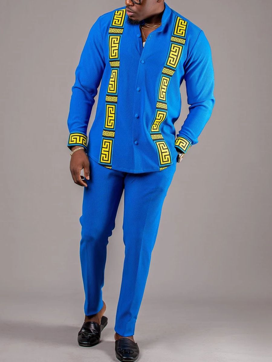 Ensemble Kaftan pour homme, costume Kaunda, haut à col rond à manches longues, pantalon, tenue traditionnelle africaine pour homme, ensemble de vêtements 2 pièces, ensembles de mariage, décontracté