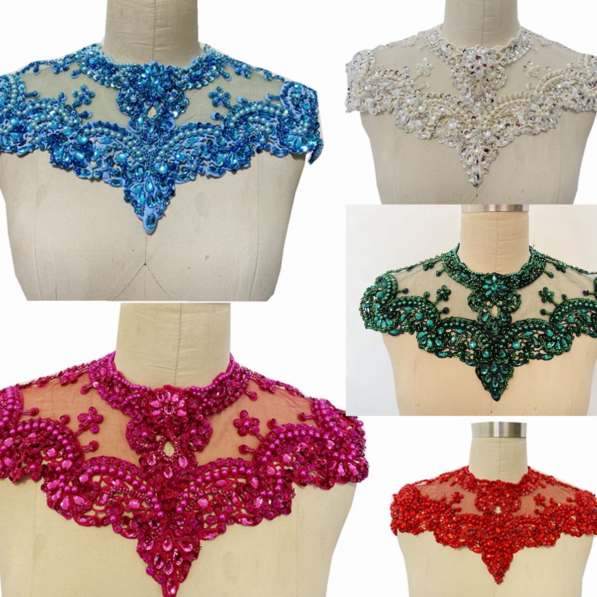 Magnifique ensemble d'appliques en dentelle de diamant robuste, 11 couleurs, différentes couleurs, pour décoration de décolleté de robe arabe musulmane