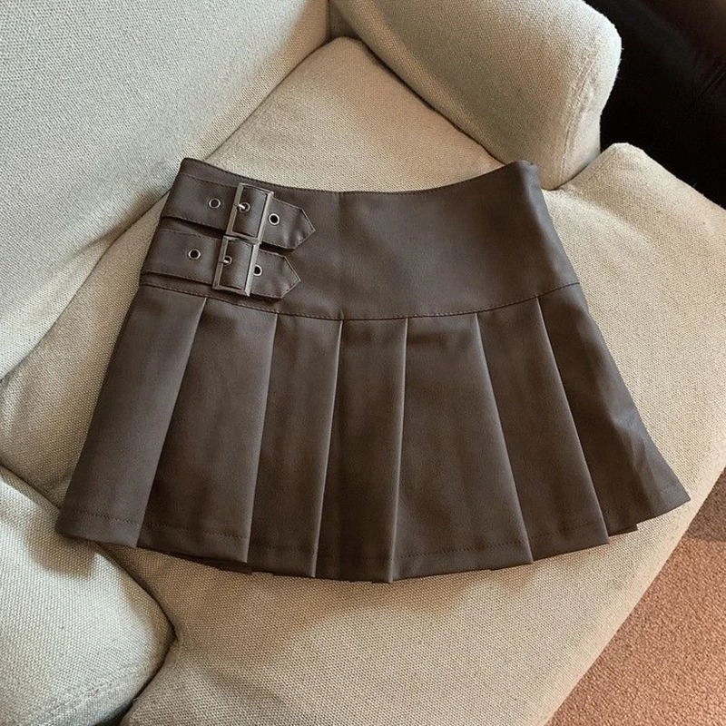 XS-3XL Y2K Pu cuir Mini jupes femmes Streetwear taille haute jupe plissée Vintage coréen noir mince décontracté une ligne jupes