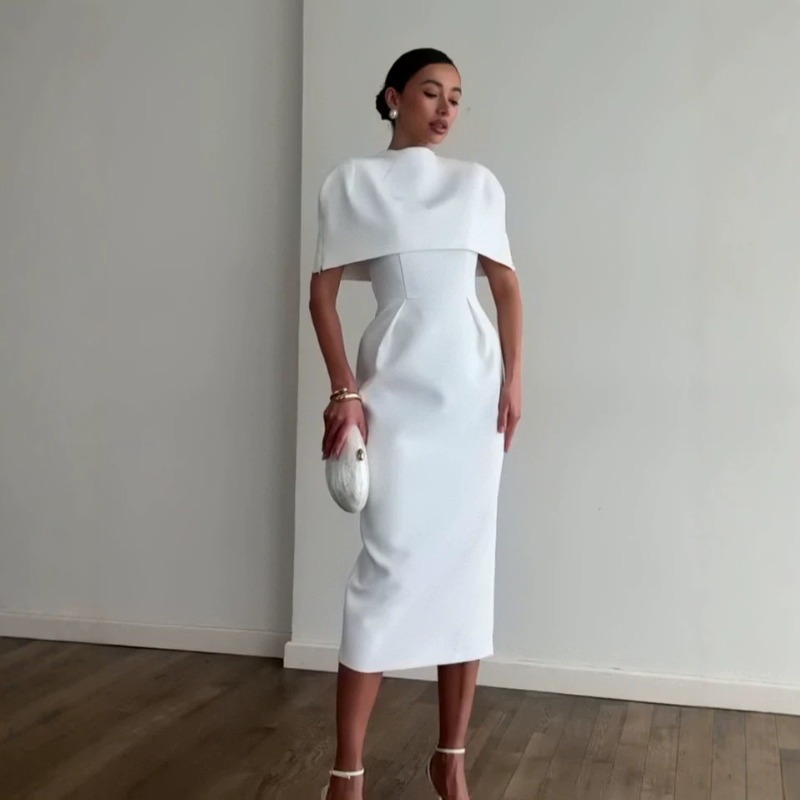 Ensemble élégant 2 pièces pour femme : Robe châle unie à manches courtes et taille ajustée, collection Printemps-Été 2026