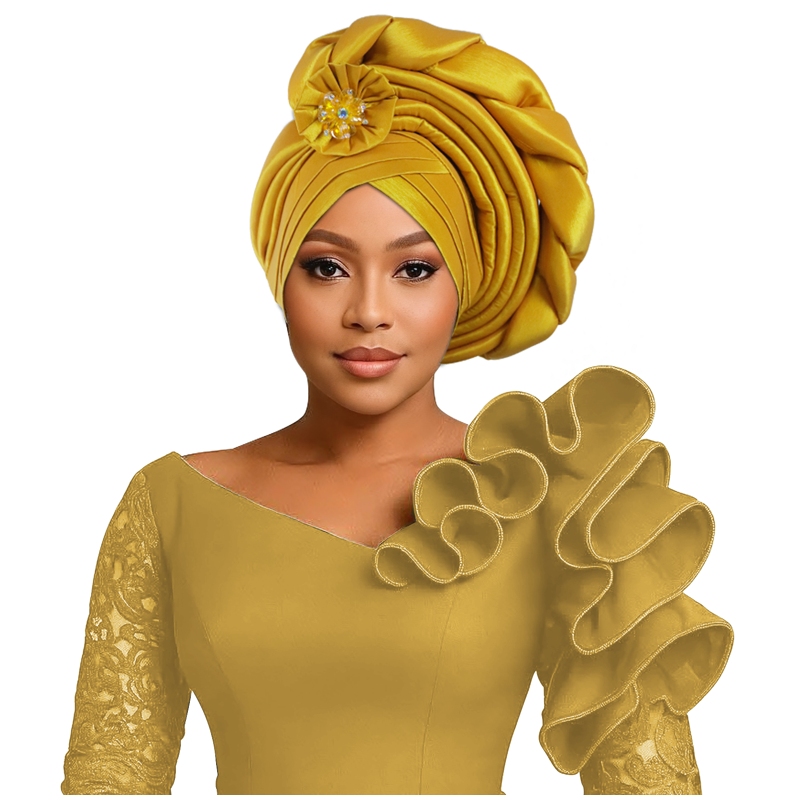 Turban africain tressé à motif floral en diamant pour femmes, Gele nigérian, Geles de mariage, foulards pour la tête, coiffure de fête