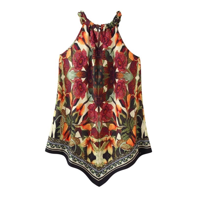 Ensemble de jupes pour femmes, imprimé floral d'été, haut sans manches à col halter, jupe à ourlet irrégulier avec fermeture éclair latérale, ensemble décontracté tendance en 2 pièces