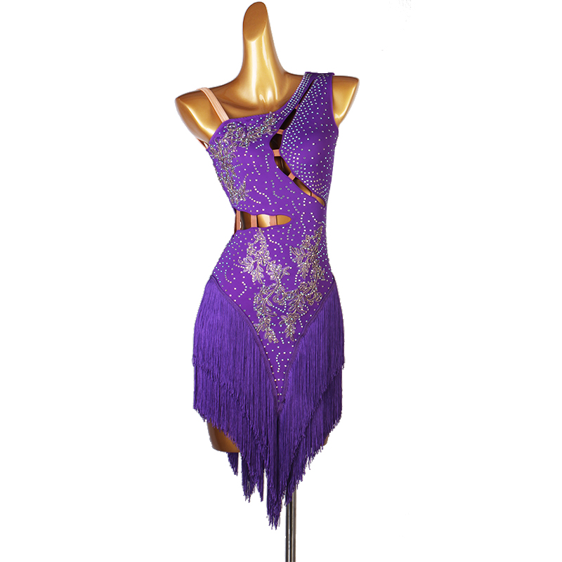 Robe de danse latine pour femmes, robe de concours de salle de bal à franges, vêtements de danse Rumba Salsa