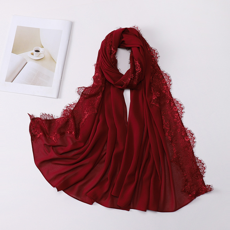 Foulard musulman en dentelle douce, hijab islamique, écharpe unie, écharpe en mousseline de soie de qualité supérieure, châle, turban, bandeau de sauna, nouveau style
