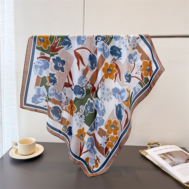 Foulard carré en soie de luxe imprimé pour femme, 70 cm, pour le cou, les cheveux, les poignets, bandana, hijab