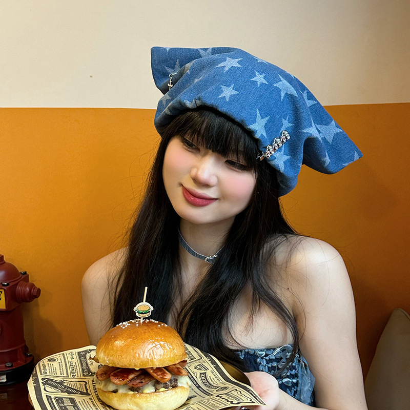 Chapeaux Vintage pour femmes, Style doux et Cool, chapeau de Cowboy à cornes, bandeau étoile Y2K, chapeau montrant le visage, chapeau d'oreille de chat, béret Version coréenne