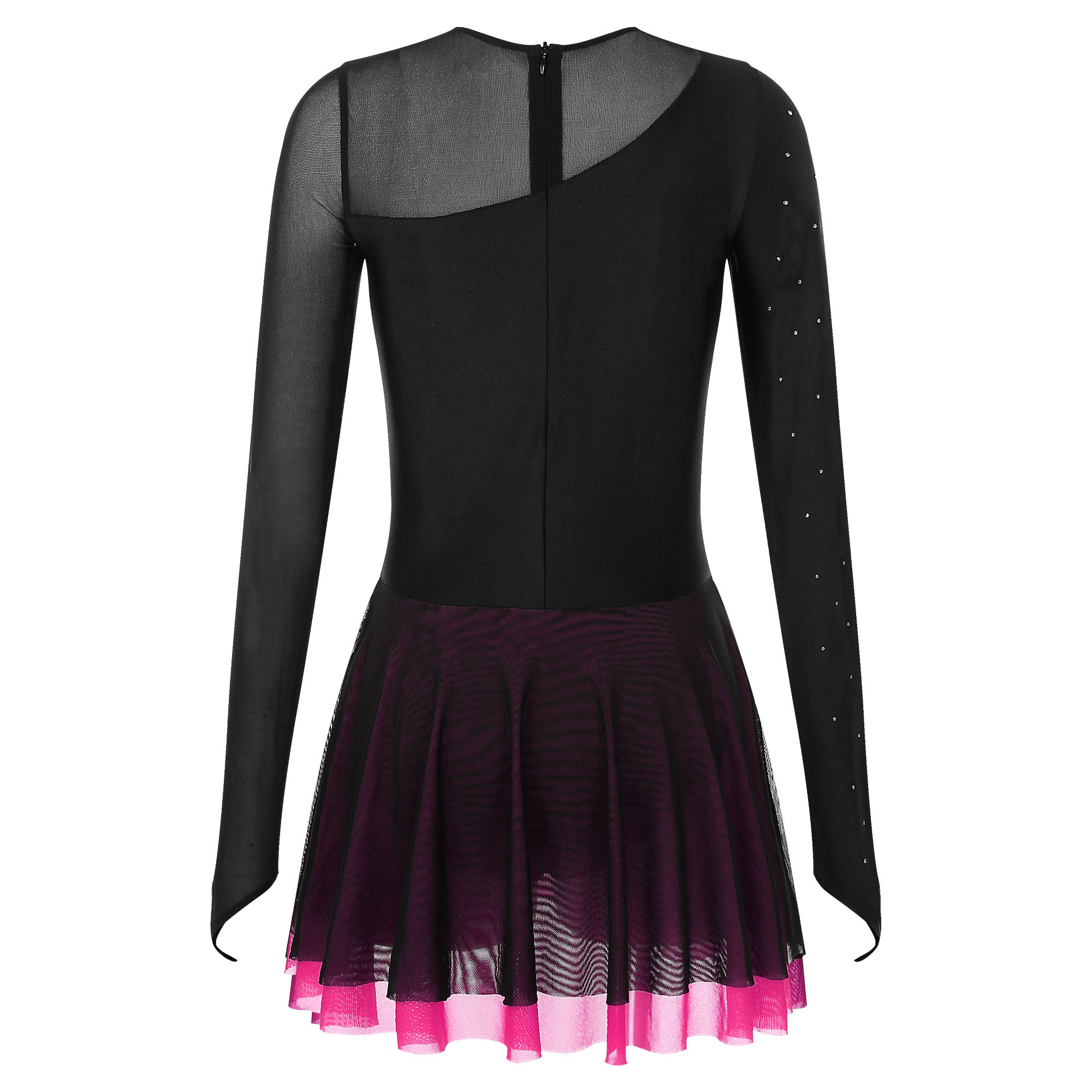 Costume de danse de patinage artistique pour femmes, robe de danse Tutu de ballerine à col montant, strass scintillants, robe de danse lyrique