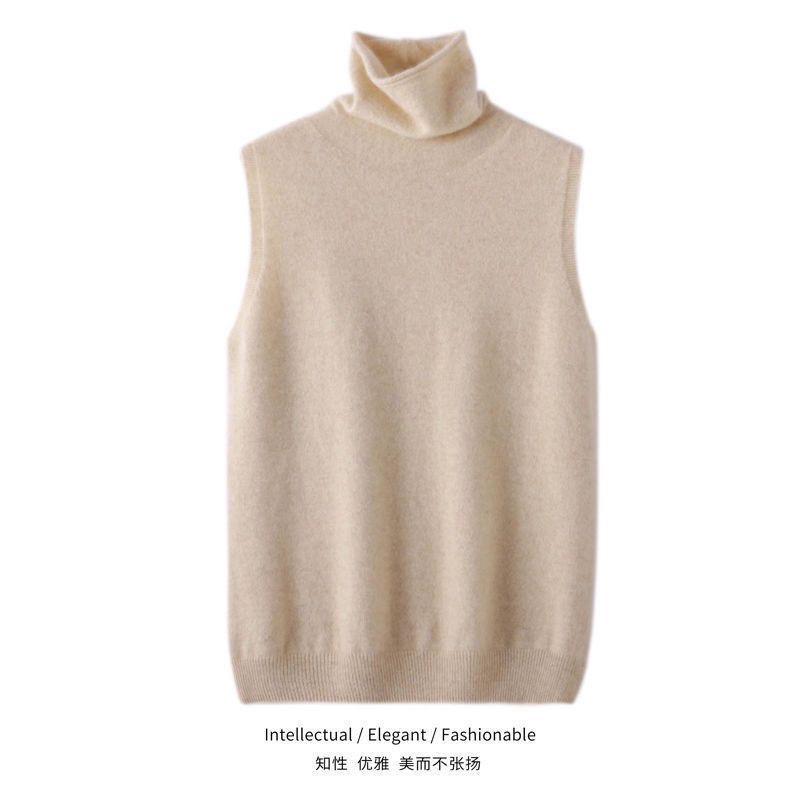 Pulls sans manches en laine mérinos 100% pour femmes, col roulé, gilet en laine, vêtements en tricot, mode printemps/automne/hiver, hauts de style gilet.