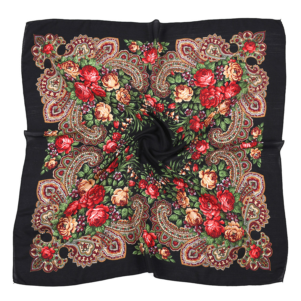 Foulard Russe pour Femme, Mouchoir, Bandeau Carré, Motif Floral Ethnique, Fleur, Foulard de Cou, Hijab, Capuche, Ukraine, 80x80cm
