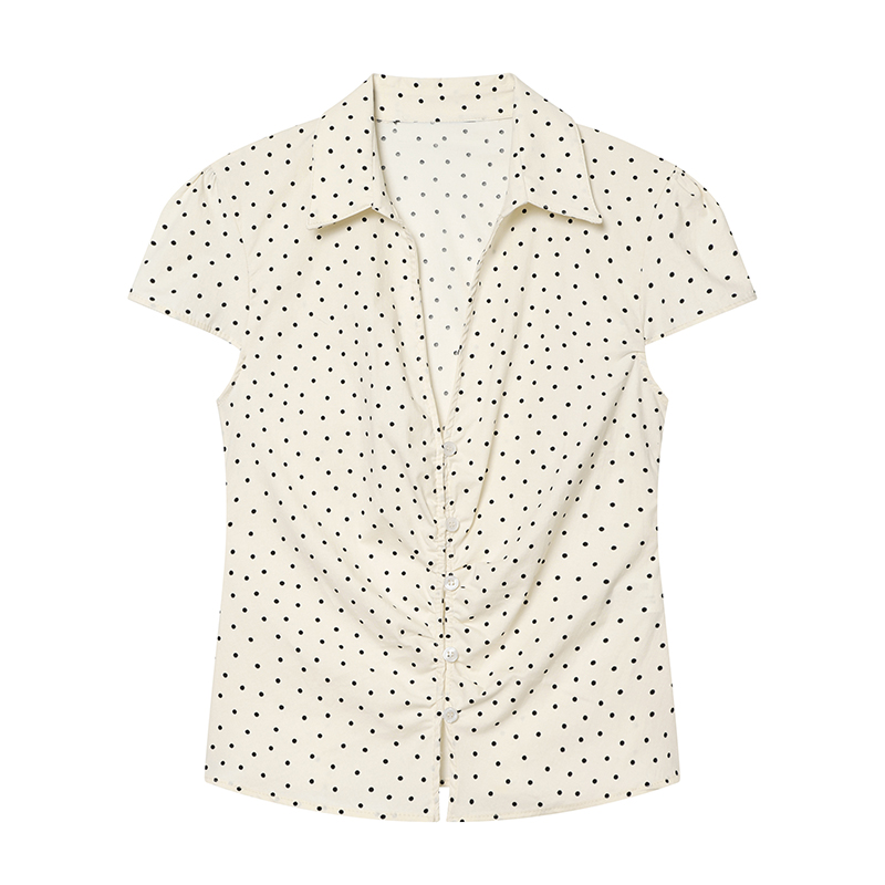 Chemisier à manches courtes pour femme - Blouse ajustée à col et détail froncé, Nouvelle collection été 2026, Haut décontracté