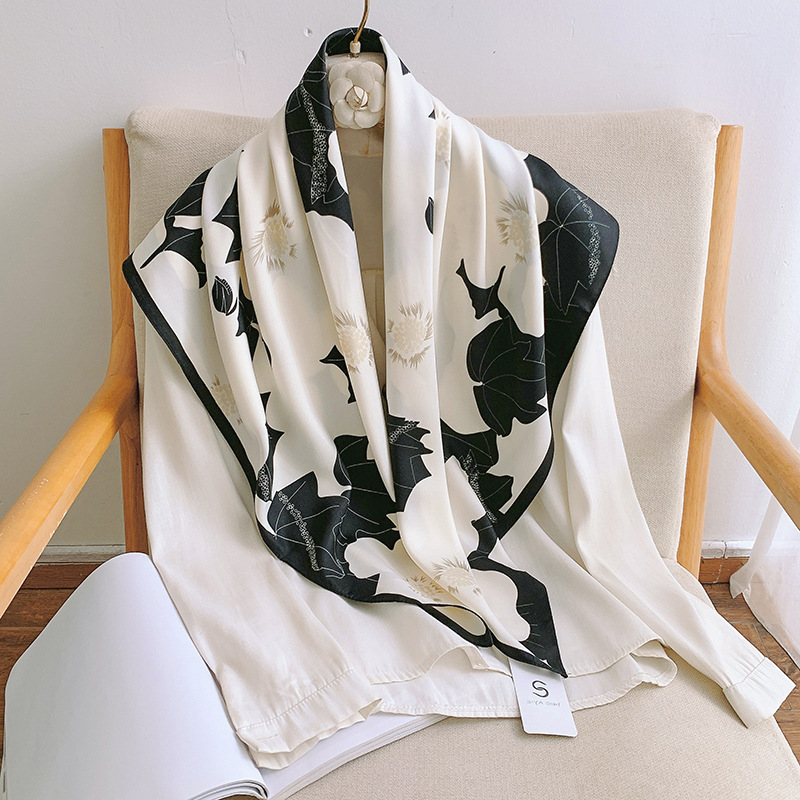 Foulard en Satin pour femmes, 90CM, à la mode, pour le cou, imprimé Floral, châles, enveloppe la tête, Bandana, Hijab, sergé, soie, sac