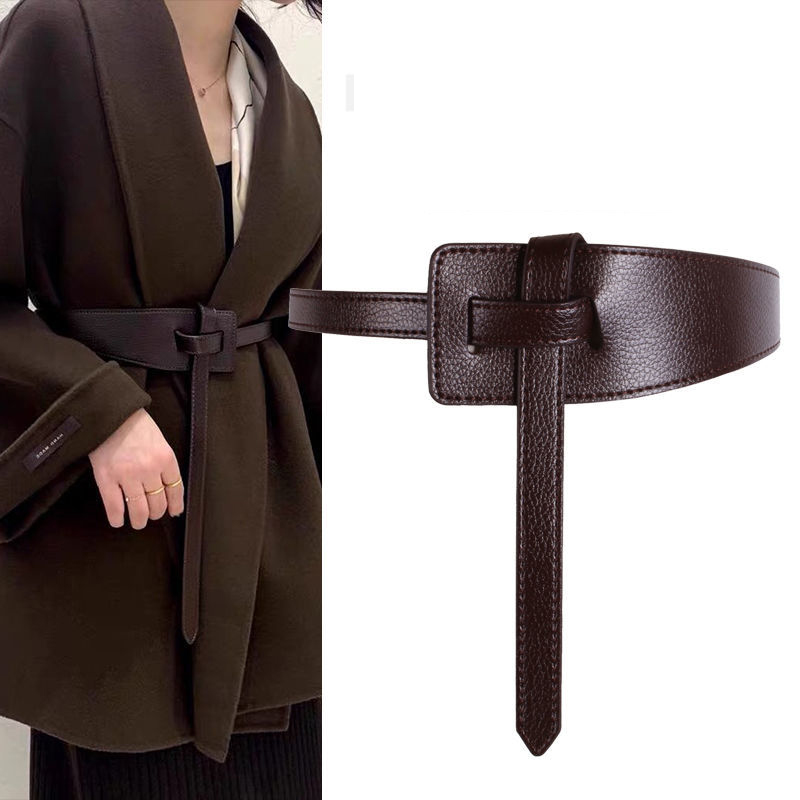 Ceinture corset en cuir large pour femme, ceinture fine nouée, ceinture noire, jupe manteau, accessoires vestisensféminins, mode, 118cm