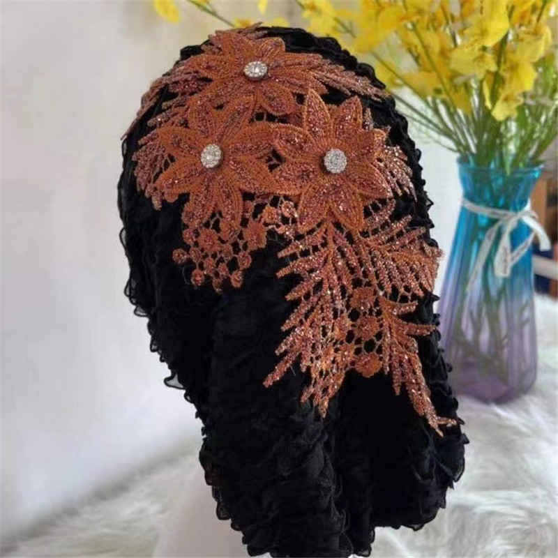 Casquette Turban à fleurs pour femmes, bandes de cheveux, Bonnets prêts à porter, foulard musulman, tenue, accessoires de couvre-chef