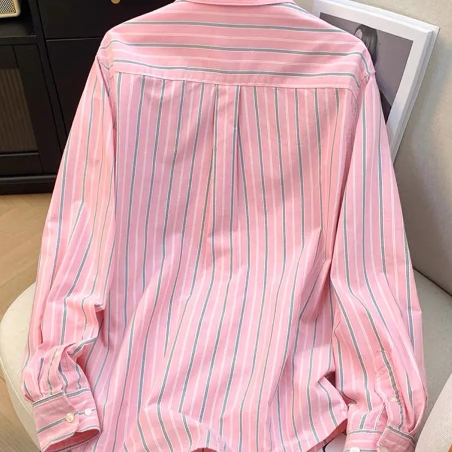 Chemise décontractée polyvalente à manches longues en pur coton rayé coloré pour femme, nouvelle collection Printemps-Automne 2026