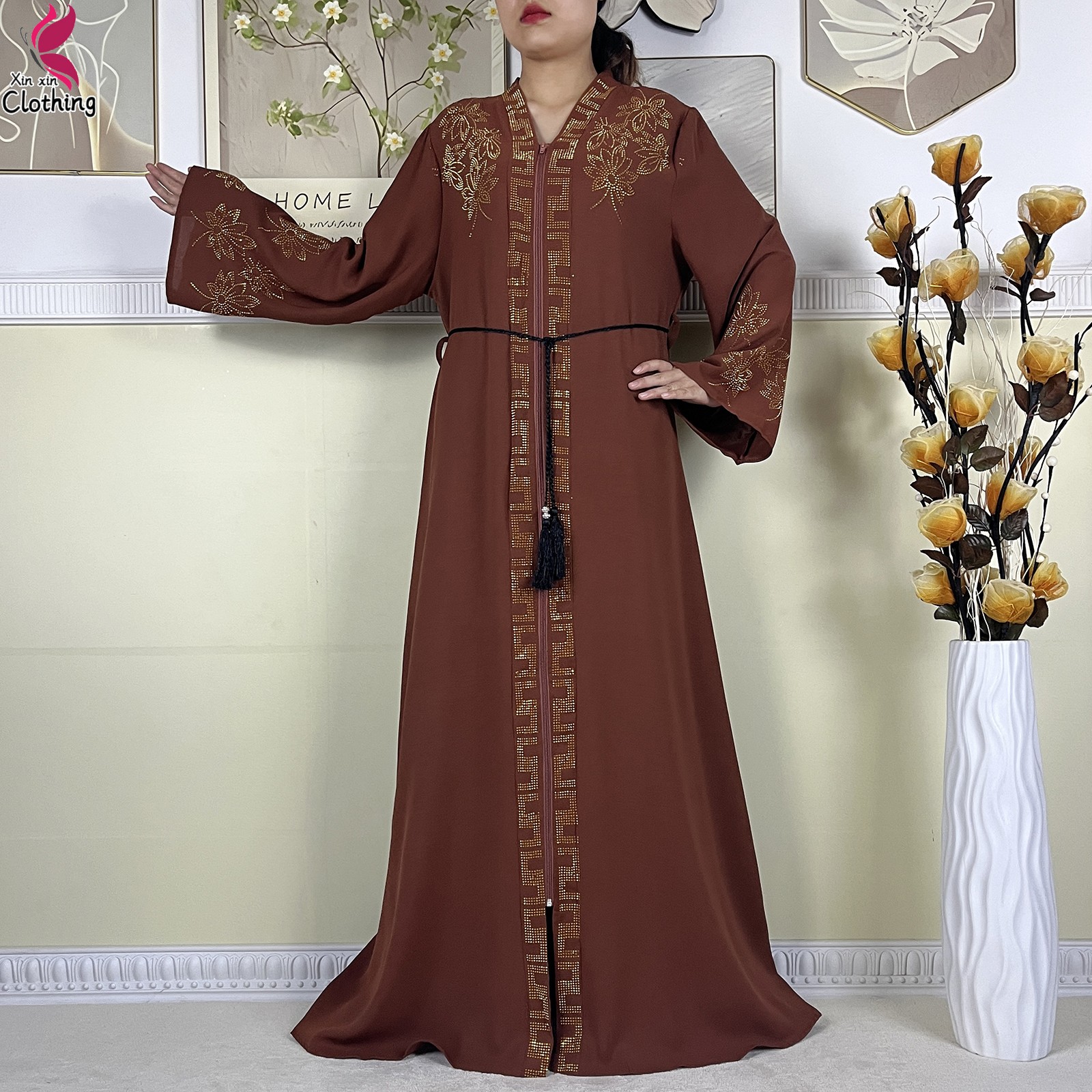 Nouveau Abayas musulmanes pour femmes Robe à manches longues dubaï dame Robe longue élégante Islam vêtements Abaya africain Robe ample avec Turban