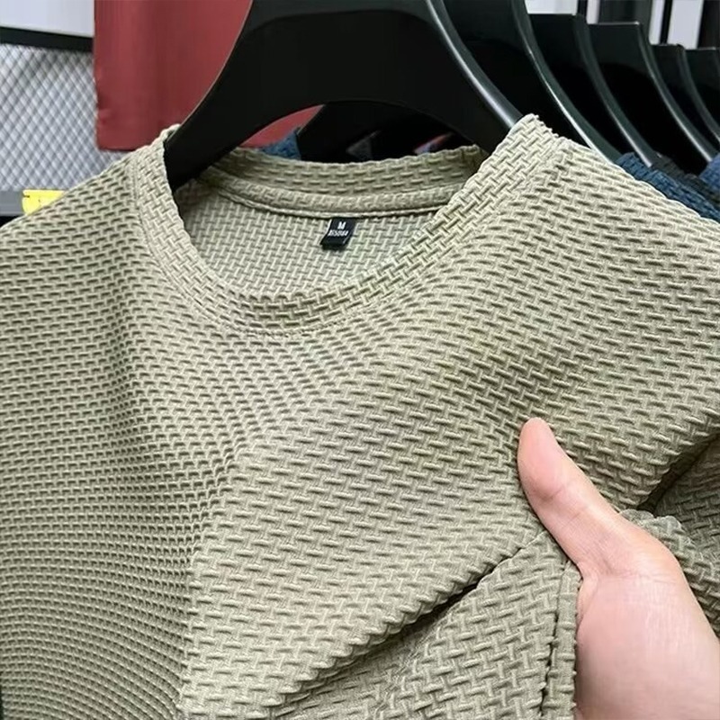 Maille glace soie T-shirt hommes à manches courtes col rond nouveau T-manches hommes bas chemise été couleur unie haut pour hommes