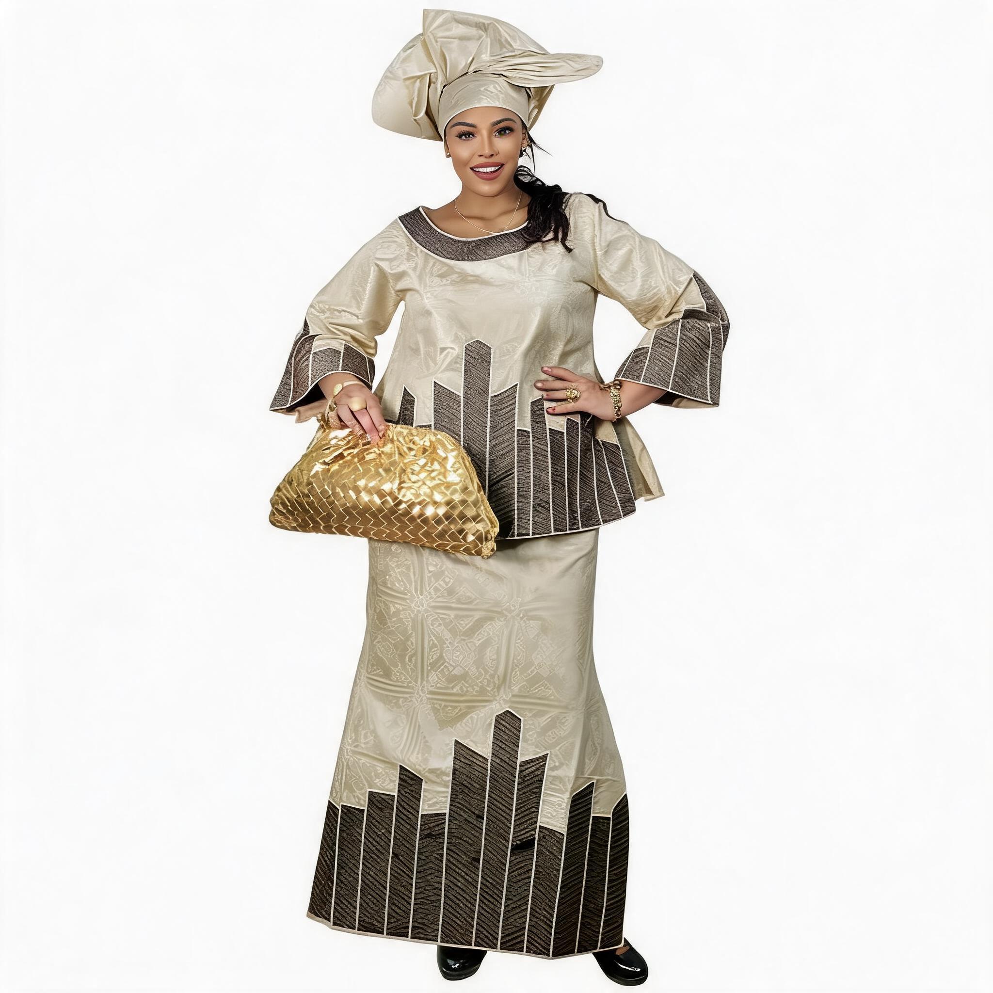 Robes africaines pour femmes grande taille, robe longue en bazin riche avec broderie et écharpe