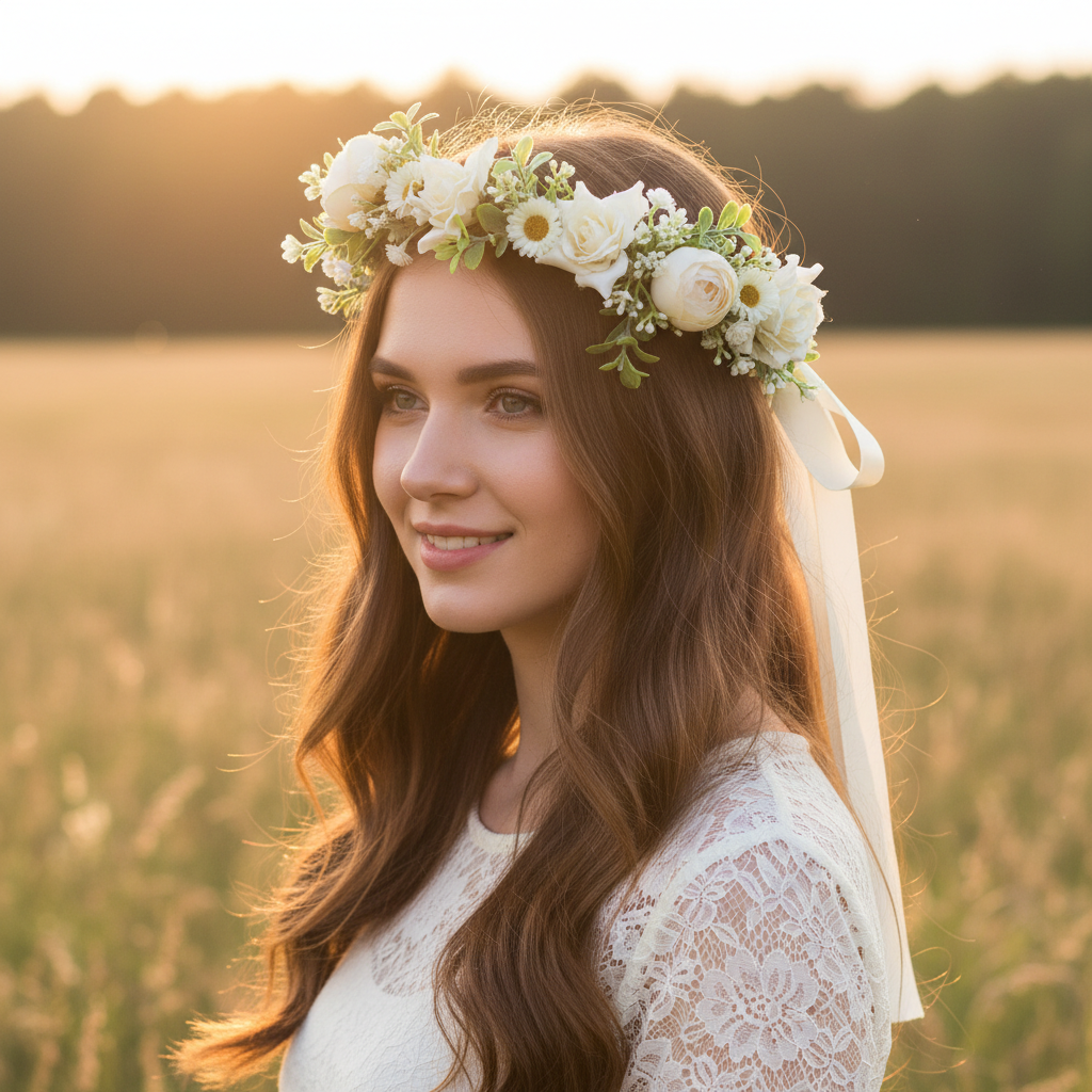 Serre-tête bohème en fleurs artificielles de gypsophile, couronne florale faite à la main, accessoire de cheveux pour mariage, photographie, fête, style fille