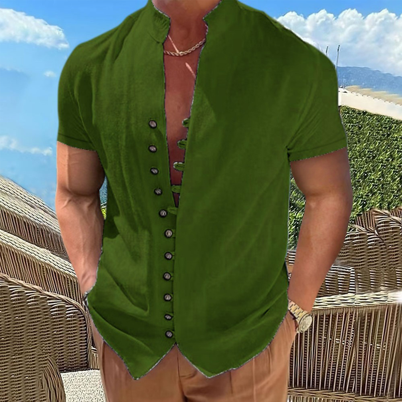 Chemises d'été à manches courtes pour hommes, chemise formelle blanche, chemises habillées sociales décontractées en coton et lin, chemisiers de plage, vêtements pour hommes