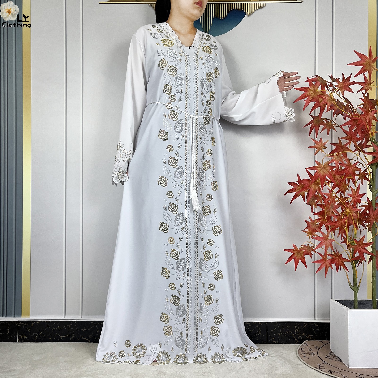 Nouvelle robe élégante pour femmes musulmanes, en mousseline de soie, avec diamants, manches longues, vêtements décontractés, abaya africaine, Dubaï, Turquie, vêtements islamiques