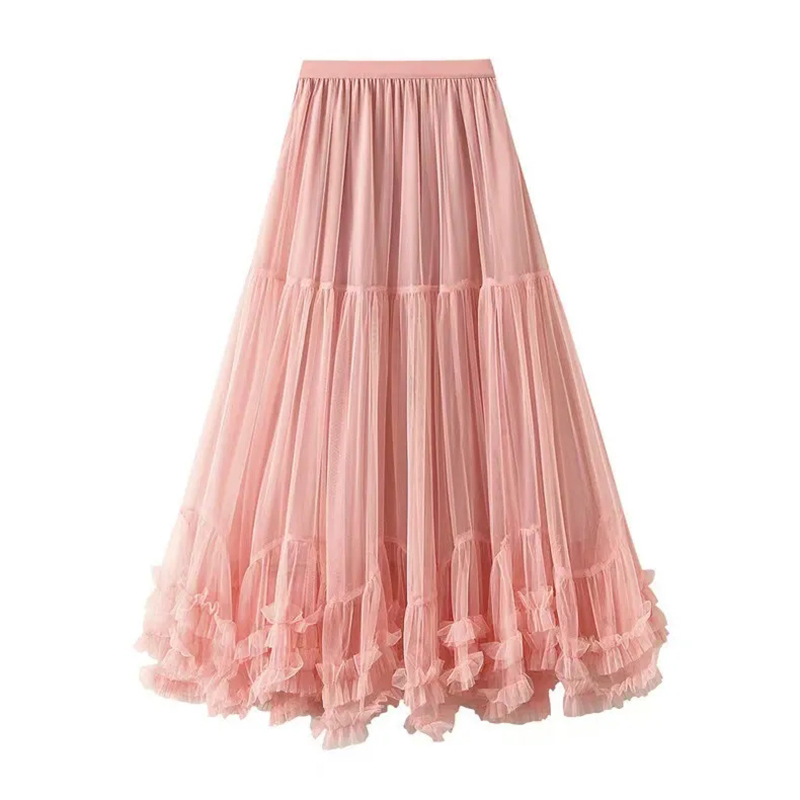 Maille taille haute jupe femmes mode coréenne Chic volants jupe élégante tout Match noir fête une ligne haute taille élastique jupe Midi