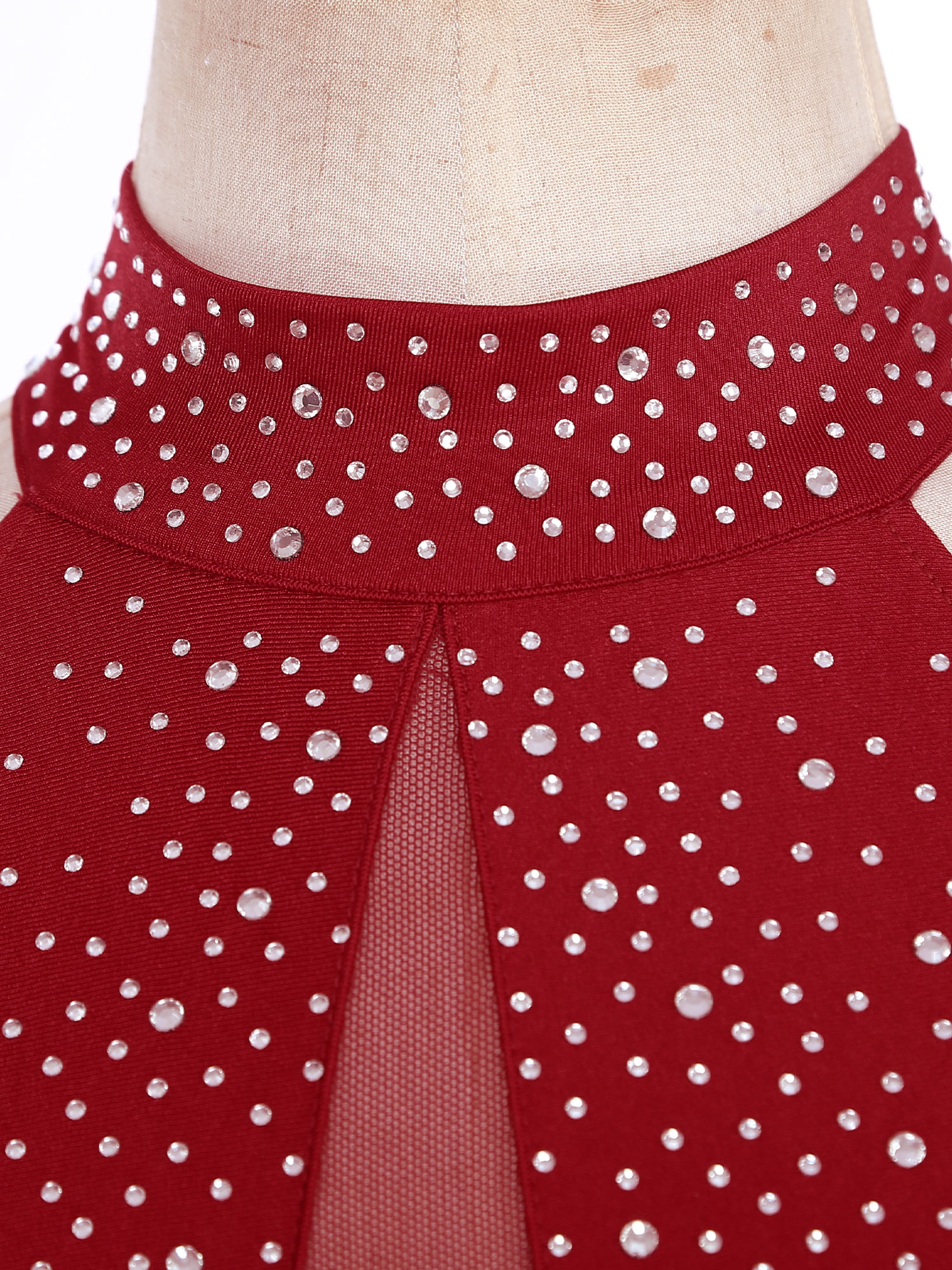 Robe de danse lyrique pour femme, tenue de danse moderne et contemporaine, dos nu à bretelles, ornée de strass, fendue, pour spectacle et compétition