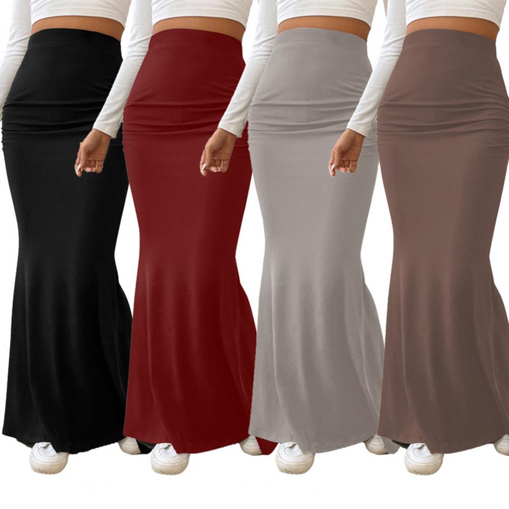 Femmes Maxi jupe couleur unie taille haute tricoté femmes queue de poisson jupe longue jupe printemps automne élégant froncé Design jupes