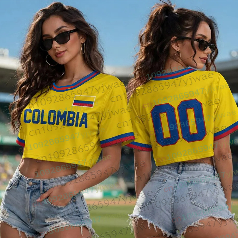 Maillot de football pour femmes et hommes, style cheerleader, Colombie, crop top, décontracté, streetwear, plage, pour les fans de football