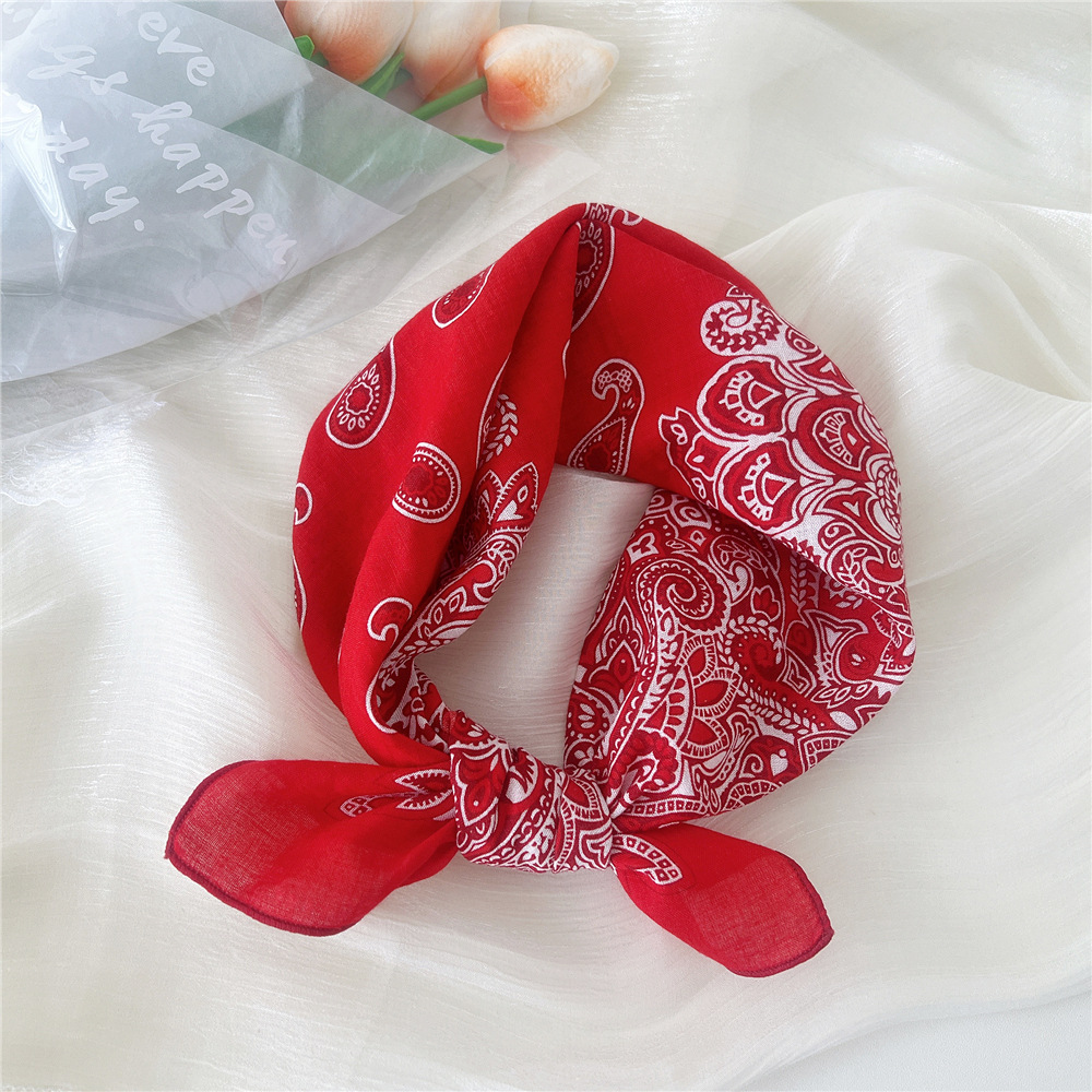 Foulard en coton et lin à imprimé floral pour femme, bandana, mouchoir carré, turban, accessoires pour cheveux, 55x55cm