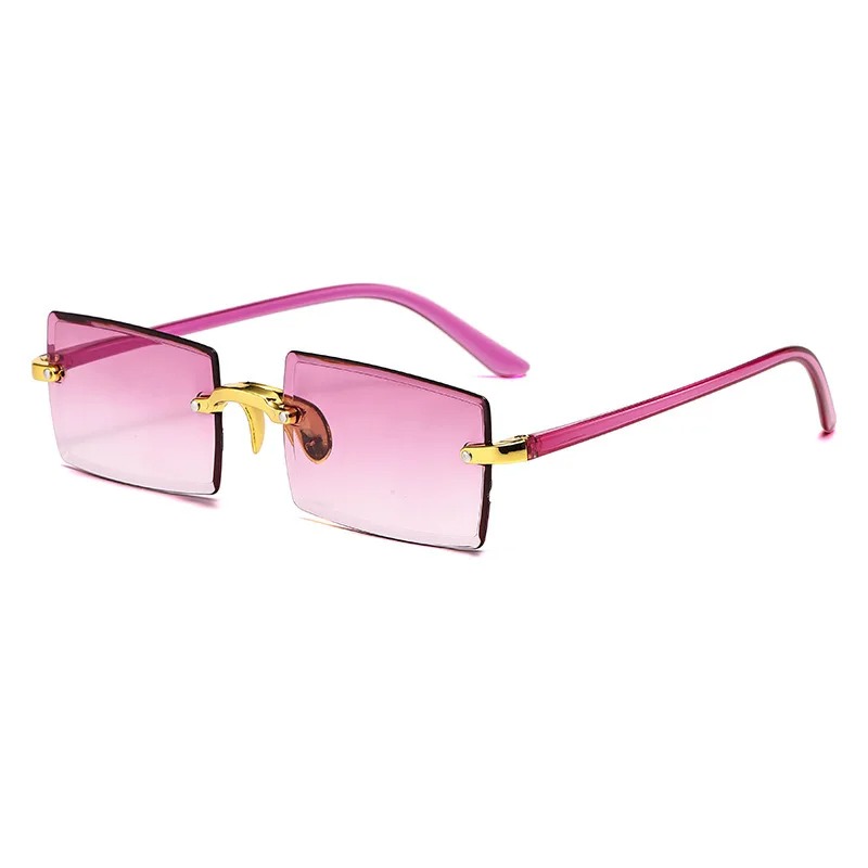 Lunettes de soleil sans monture rectangulaires tendance populaires pour femmes et hommes, petites lunettes de soleil carrées pour femme et homme, idéales pour les voyages d'été