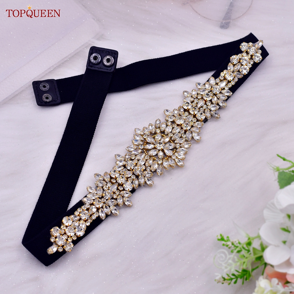 TOPQUEEN S319 femmes mode ceinture élastique noir large ceinture strass décoratif manteau jupe Simple robe ceinture dames quotidien