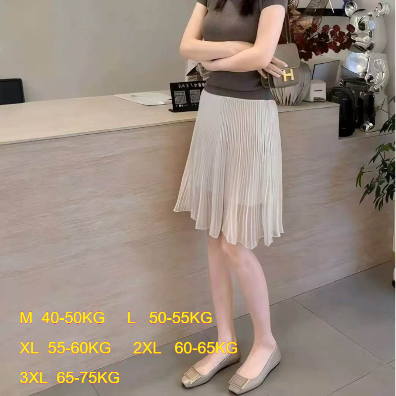 Jupes plissées en mousseline de soie pour femmes, élégantes, à taille élastique, style coréen, avec doublure, coupe trapèze, pour le bureau, vêtements féminins