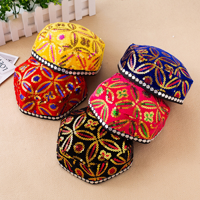 Xinjiang Uygur chapeau hommes femmes adulte Style musulman chapeau de danse non/avec perruque danse nationale Performance Costume enfant chapeau Hexagonal